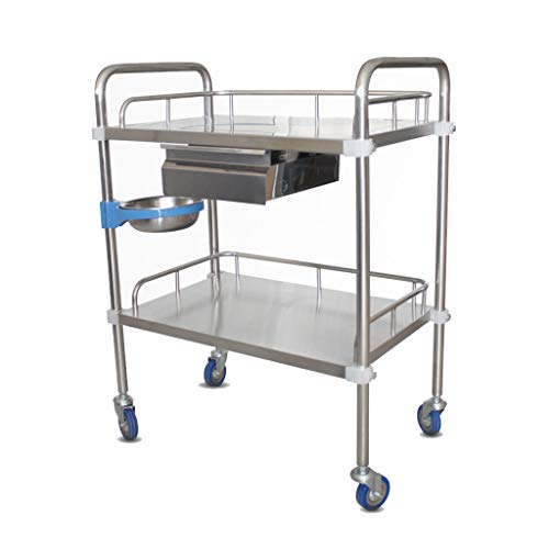QHW Chariot médical Double Couche, véhicule d'urgence Multifonction, Chariot pour équipement de Laboratoire médical, tiroir Simple (avec Poubelle) Cover
