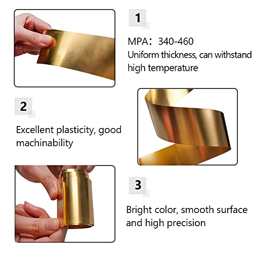 Feelers Copper Metal Brass Sheet Roll 38 Gauge X 8 Inch X 40 Inch, Brass Plate High Hardness Free-Cutting Brass Strip In Various Widths (4" Width) #TOP2