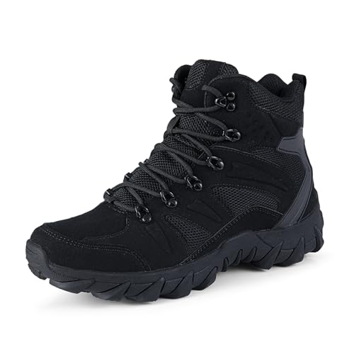 Men's Suede Platform Lace Up Hiking Boots Breathable Mesh Tactical Work Boots Non-Slip Lug Sole Side Zipper Military Boots Outdoor Trekking Backpacking Trails Boot
