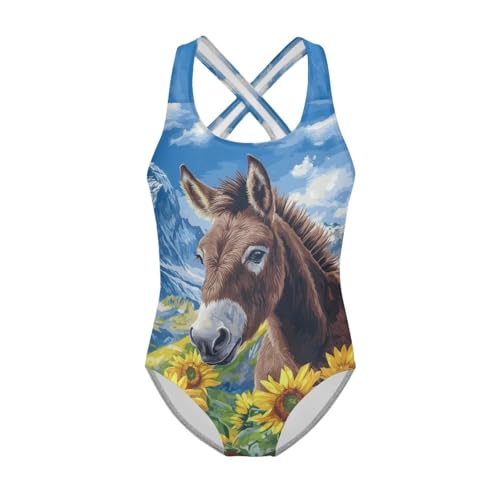 Image of WELLFLYHOM Girls Bathing Suits One Piece 5-14 Kids Full Coverage Swimsuits Cross Back Summer Swimwear for Beach Holiday