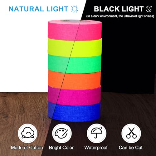 Image of PATIKIL Neon Gaffer Cloth Tape, 0.8 Inch x 32.8 Feet Colored Cotton Glow Tape Markers Fluorescent Blacklight Glow in The Dark Reflect Tape Stickers for Party Decorations, Orange
