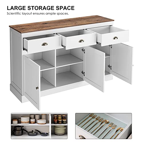Keyluv KLV-PB-007 White Buffet Cabinet Storage Sideboard Farmhouse Server Bar Wine Cabinet thumb #3