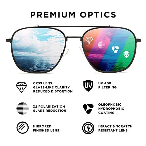 Pilotfish Patron Polarized Aviator Sunglasses Men Women, Stainless Steel Frame, Cr-39 Anti-Reflective Hydrophobic Uv400 Lens #TOP5