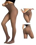CHICME Womens Thick Fleece Lined Transparent Tights High Waist Elasticity Thermal Pantyhose Faux Sheer Warm Leggings Brown-Plus