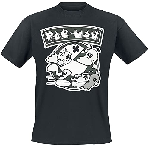 Pac Man Running Ghosts Hombre Camiseta Negro M, 100% algodón, Regular