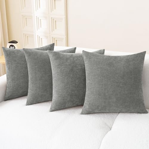 Image of CaliTime Throw Pillow Covers Decorative 18 X 18 Inches Pack of 4 Cozy Chenille Cushion Cases for Couch Sofa Bed Living Room Home Medium Grey