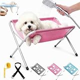 Gienslru Hunde-Badestation / 2-in-1 Faltbare Pflege- und Badehilfe für Hunde und Katzen – Pflegetisch & Waschstation mit Haltegurt für Krallenschneiden und Baden (Pink)