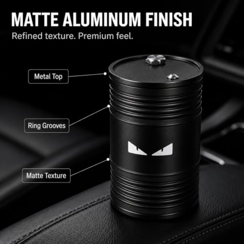 Image of Car Ashtray with Lid Smell Proof Ash Tray, Portable ashtray for car cup holder (Black, Angry Eyes)