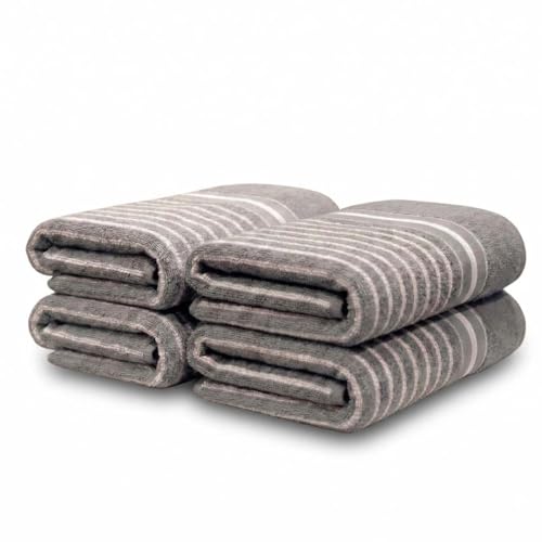 Image of Athom Living Premium Hand Towels- Cotton, 400 GSM, Ultra Soft, Quick Dry, Highly Absorbent | for Hand, Kitchen and Gym | 60 * 40 cm, Pack of 4 (Grey)