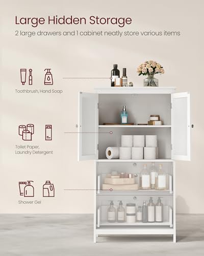Image of VASAGLE Floor Storage Cabinet, Freestanding Unit, 2 Drawers, 2 Doors | Adjustable Shelf, 11.8 x 23.6 x 43.3 Inches, Bathroom, White, UBBC551P31