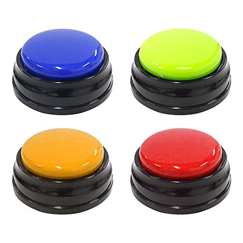 NAVESO Buzzer Mit Aufnahmefunktion Hunde, 4 Stück Answer Buzzers Hund, Buzzer mit Sound Hund, Buzzers Aufnahmefähige Tasten für Hund Interaktion Cover