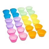 Amazon Basics Reusable Non-Stick Silicone Baking Cups, BPA Free, Dishwasher Safe, Easy to Remove, Food Grade, Oven Safe, 2.9 x 2.9 x 1.3 in (LxWxH), Multicolor, 24-Pack