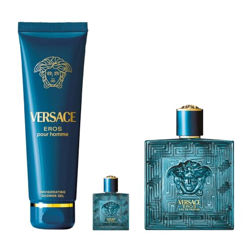 Image of Versace Eros 3- Piece Gift Set for Men, (3.4 oz Eau De Parfum Spray + 5.0 Oz Shower Gel + 0.16oz /5 Ml Eau De Parfum Spray Spray)