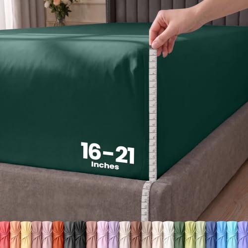 Extra Deep Pocket Queen Fitted Sheet, Fits 16-21 Inch Mattress, Emerald