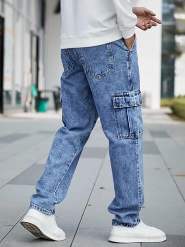 Image of GRECIILOOKS Men's Cargo Jeans Pants - Stylish Relaxed Fit Denim Cargo for Men | Lightweight Summer Casual Streetwear | Multi Pocket Baggy Jeans for Travel, Everyday Wear & Outdoor