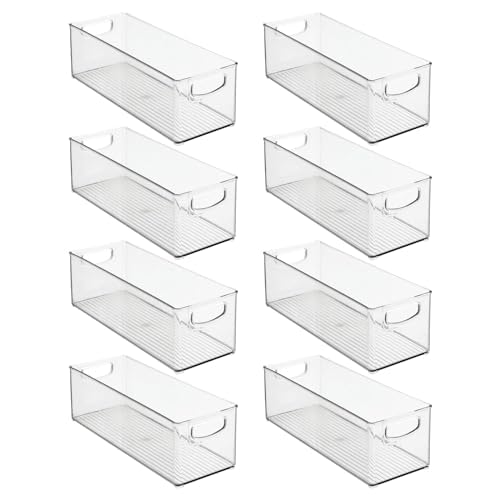 mDesign Plastic Stackable Kitchen Organizer - Storage Bin with Handles for Refrigerator, Freezer, Cabinet, and Pantry Shelves Organization - Food Container - Ligne Collection - 8 Pack - Clear