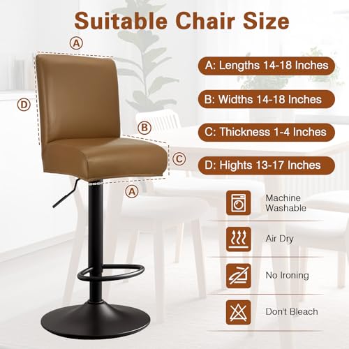 Image of PU Leather Bar Stool Covers with Backs, 2 Pack Stretch Waterproof Bar Stool Chair Covers Washable & Comfortable Barstool Covers Slipcovers with Back for Pub /Counter /Dining Room (Light Coffee)