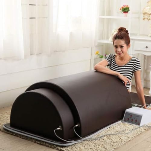 DDZJTPP Pro Far Infrared Sauna Dome | Zero Emf Saunas | 5 Minute Preheat | 1200W/220V Power | Single Infrared Person Sauna | Portable Dry Sauna | Home Sauna | Therapeutic Stones,Brown