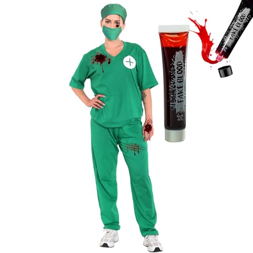 The Fancy Dress Traje unissexo de cirurgião com tubo de sangue falso, disfarce de médico para Halloween, tamanho único