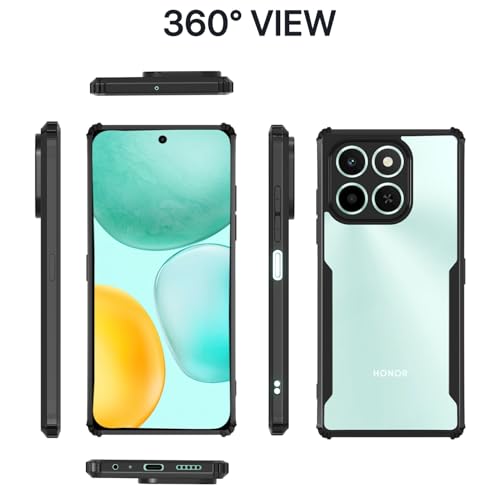 Image of Pikkme Back Cover for Honor X6c | Ultra Hyrbid | Full Camera Protection | Raised Edge | Crystal Clear Transparent Bumper Case (Black)