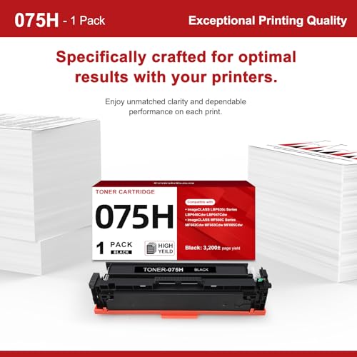 Image of 075H 075 Black Toner Cartridge LBP646Cdw MF665Cdw MF662Cdw MF663Cdw 1-Pack | Compatible for Canon 075 Black ImageCLASS LBP646Cdw MF665CDW MF662CDW MF663Cdw LBP647Cdw MF660c LBP640c Printer High Capacity