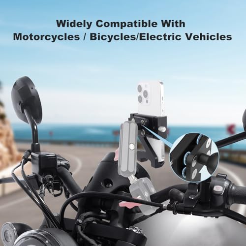 Image of Motorcycle Phone Holder with 1 inch Ball Head, Aluminum Alloy & Semi-Enclosed Design One-Hand Release Quick Access Adjustable Bike Ebike Smartphone Stand Mount, 66001