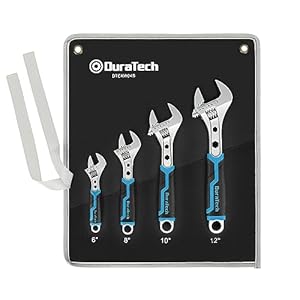 DURATECH 4-Piece Adjustable Wrench Set, 6-inch, 8-inch, 10-inch, 12-inch, 3-in-1 Spanner with Box End/Hex Function, CR-V Steel, Chrome-plated, Bi-material soft Grip, with Rolling Bag
