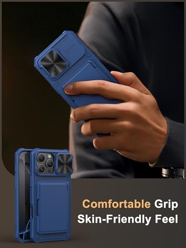 Image of Vihibii PC + Silicone Wallet Case With Card Holder(4 Cards) [RFID Blocking]&Slide Camera Cover&Raised Edges Protect Screen,Shockproof Rugged Case For iPhone 16 Pro Max 6.9 inch 2024,Blue