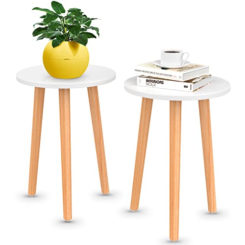 Plant Stand Indoor, 16.5" Tall Plant Stand, 2 Pack Wood Plant Stands, Modern Plant Table, Mid Century Plant Stand for Indoor, Outdoor, Small Side Table, Plant Stool, White