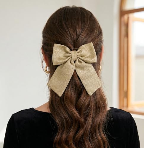 Image of Radhu & Kabby Premium Shimmer Bow Hair Clips for Women | Long Tail Statement Ribbon Bows