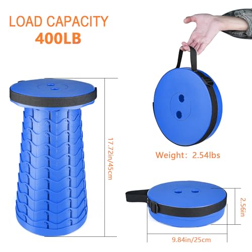 Image of Boreeman Upgraded Folding Stool Lightweight Yet More Sturdy with Load Capacity 400lbs Portable Collapsible Stool for Camping Fishing Hiking BBQ (All Blue)