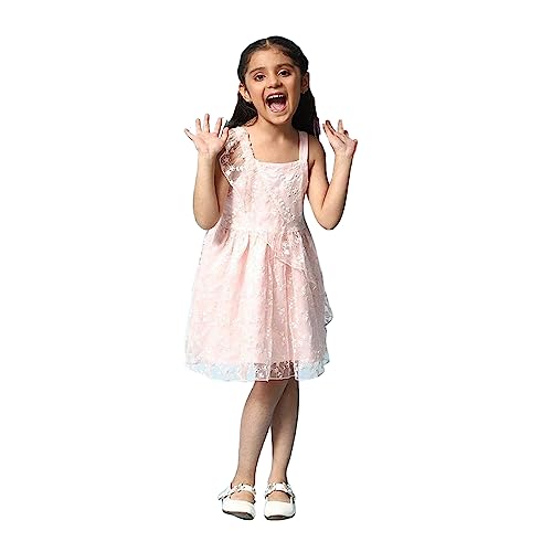 Image of BIBA Solid Rayon Round Neck Girls Dress