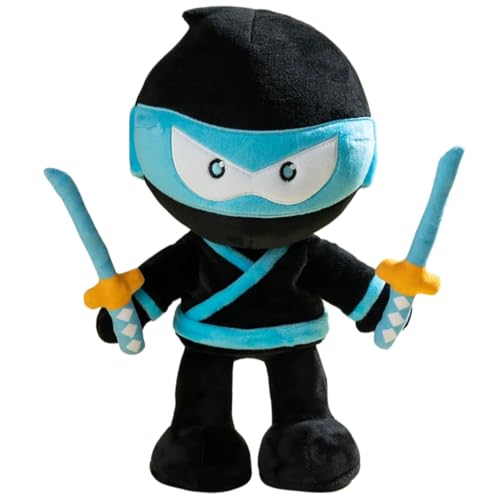 Ninja Kidz Official Stealthy Blue Posable Plush, Ninja Kids Toys, Kids Fidget Toys, Magnets in The Hands, Fully Posable and Soft, Eyes Glow in The...