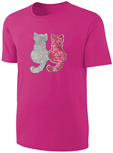 Mädchen T-Shirt Wende Pailletten Katzen Streichel Shirt Pink Größe...