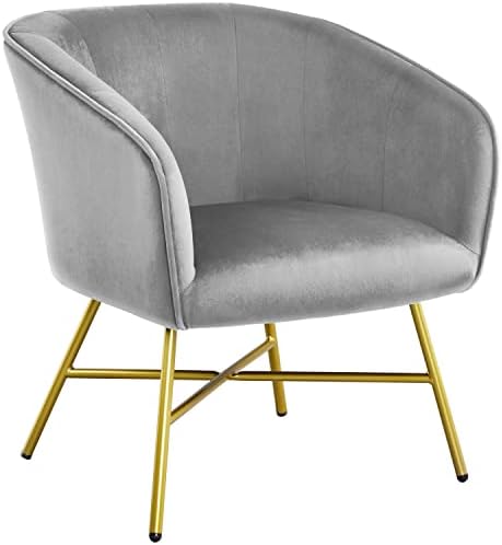 Yaheetech Grey Accent Chair Modern Living Room Armchair Comfy Tub Chair for Bedroom Soft Velvet with Arms Upholstered Back and Solid Steel Legs for Dining Room Home Furniture
