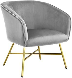 Yaheetech Grey Accent Chair Modern Living Room Armchair Comfy Tub Chair for Bedroom Soft Velvet with Arms Upholstered Back and Solid Steel Legs for Dining Room Home Furniture