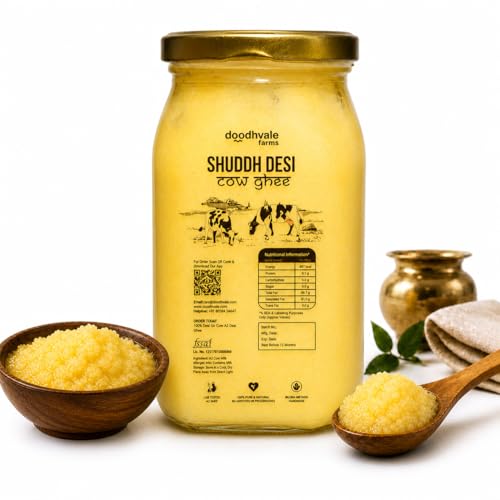 Image of Doodhvale Farms Classic Cow Ghee 330ml| Vedic Desi Ghee from Grass-Fed Cows | 100% Pure & Preservative Free | Traditional Bilona Method | Danedar, Non-GMO, Lab Tested