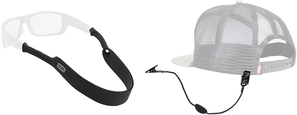 Chums Neoprene Classic Eyewear Retainer and Hat Clip for Travel - Floating Sunglasses Sport Strap and Adjustable Hat Holder Retainer for Fishing Hats, Baseball Caps, Snap Backs & More