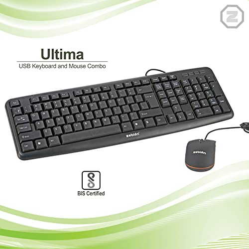 Image of Zebion Ultima USB Keyboard and Mouse Set for Computers & Laptops with 1200 DPI, 1.3 Meter Cable, Comfortable Usage, Silent Typing and Matte Finish