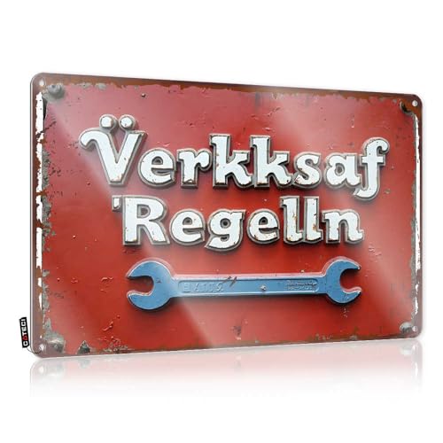 FZFN Letreros de habitación para dormitorio, taller, reglas: herramientas esenciales para la seguridad y la eficiencia, letrero de estaño, letreros de metal vintage divertidos para bar en casa (20 x