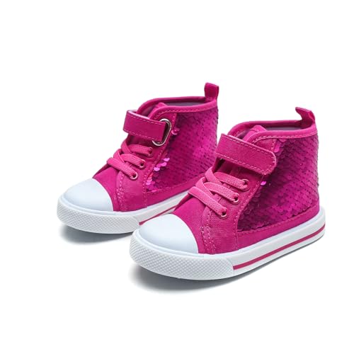 Toddler Girls Sneakers Kids High Top Casual Canvas Shoes with Sparkle Color Change Flipping Sequins