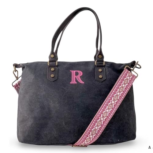 Cocholate Bolso Hombro Leonor - Bolso Personalizado - Bordado y Personalizado con tus iniciales - Correa étnica incluida (Negro)