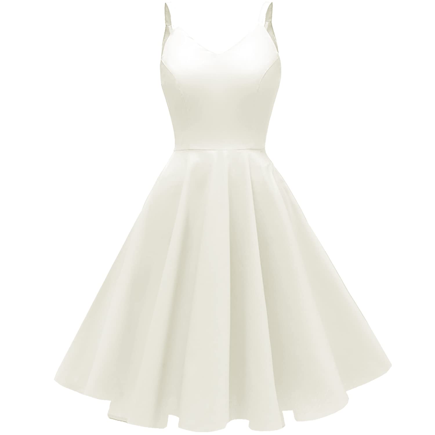 GOOBGS Women's 1950s Retro Vintage Spaghetti Strap Cocktail Swing Dresses with Pockets