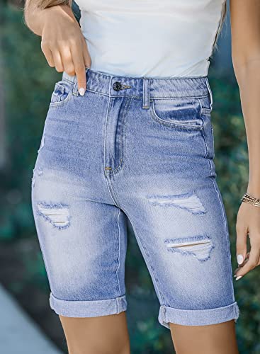 Sidefeel Womens Ripped Denim Bermuda Distressed Jeans Roll-Up Short Us12 Sky Blue #TOP4