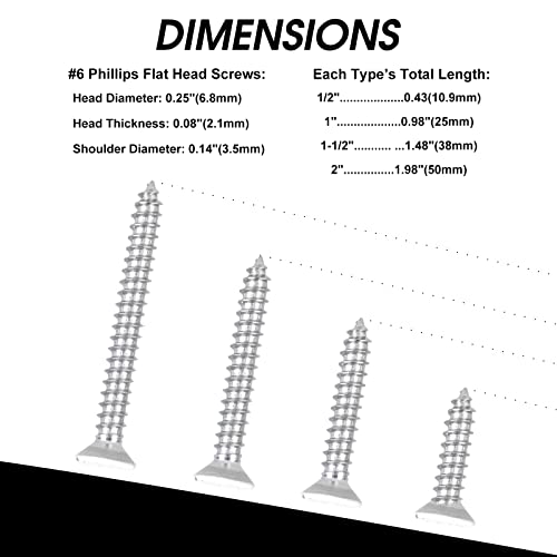 Image of 100 PCS #6X2 Stainless Steel Phillips Flat Head Wood Screws,Stainless Steel 18-8 A2(304) Screw,Home Screw Kit by QISHENG