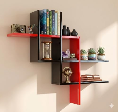 Image of Wooden Wall Shelves for Living Room, Kitchen, Hallway, Bedroom, and Bathroom; Wall Mounted Book Shelf; Wall Shelf for Photos and Decorations; Bend Shelve (Plus New R /Blk)