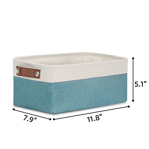 Image of DULLEMELO Small Storage Basket for Organizing, Collapsible Fabric Basket for Shelves, Closets, Laundry, Nursery, Decorative Basket for Gifts Empty (White&Teal)