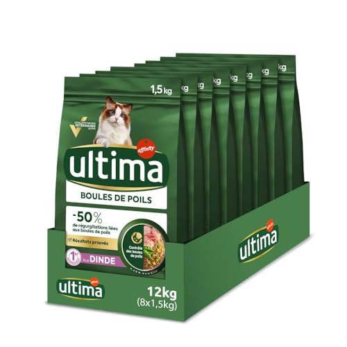 Ultima Croquettes pour Chat Boules de poils avec de la Dinde - Pack 8 x 1,5kg