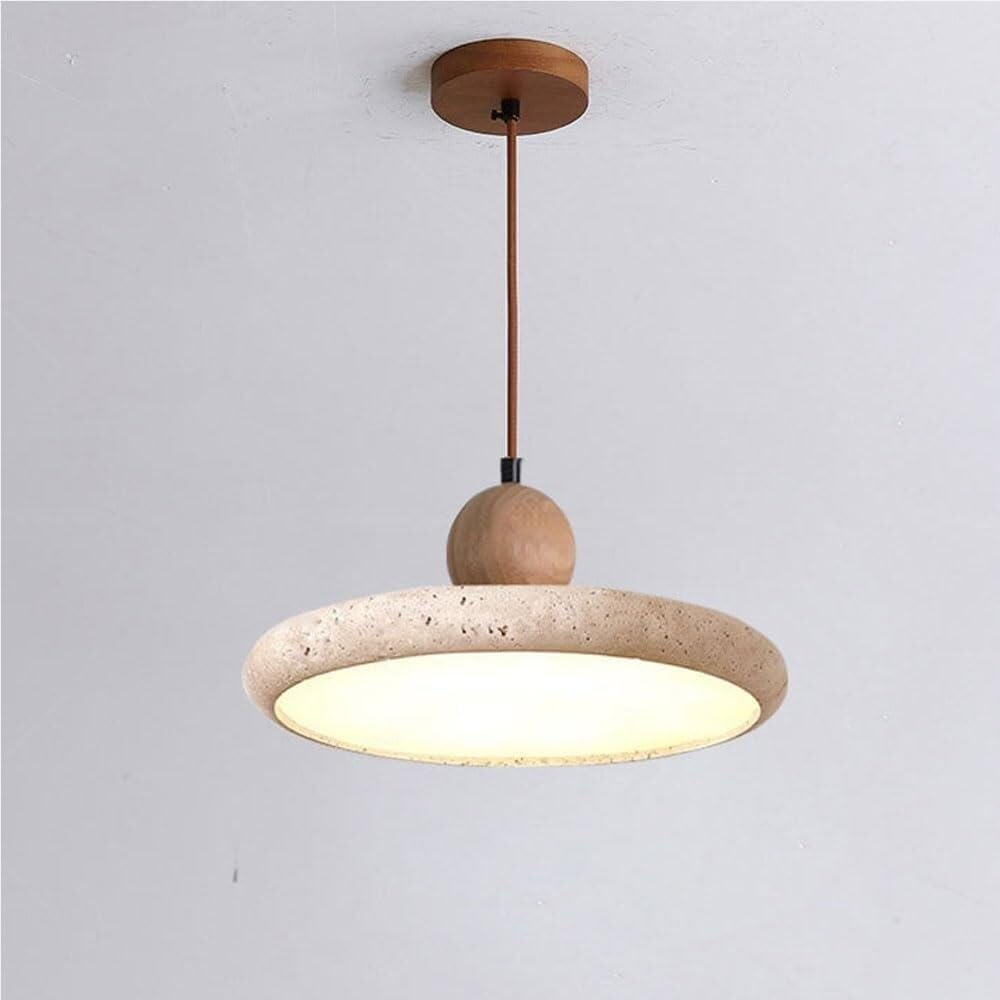 LYOUAE Mid-Century Natural Stone Pendant Light Nordic Beige Travertine Hanging Lamp LED 3000K Warm Adjustable Hanging Ceiling Light