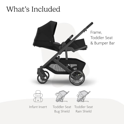 Image of UPPAbaby Cruz V3 Stroller - from Birth + Car Seat Compatible - Full-Size, Reversible Seat - Infant Insert, Bug and Rain Shields Included - James (Black /Carbon Frame /Black Leather)